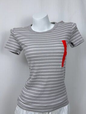 🔥4 for $20🔥 George Women Striped Ribbed T-Shirt Grey XS S M L XL XXL NWT